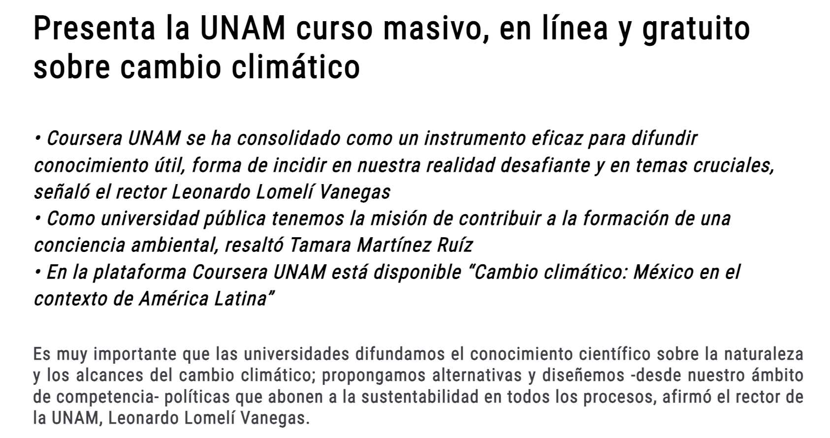 Presenta la UNAM curso masivo en línea