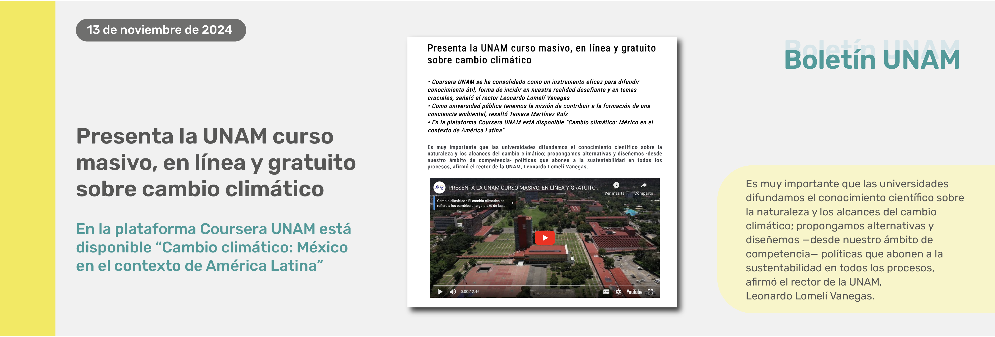 Boletín UNAM, presentación MOOC cambio climático