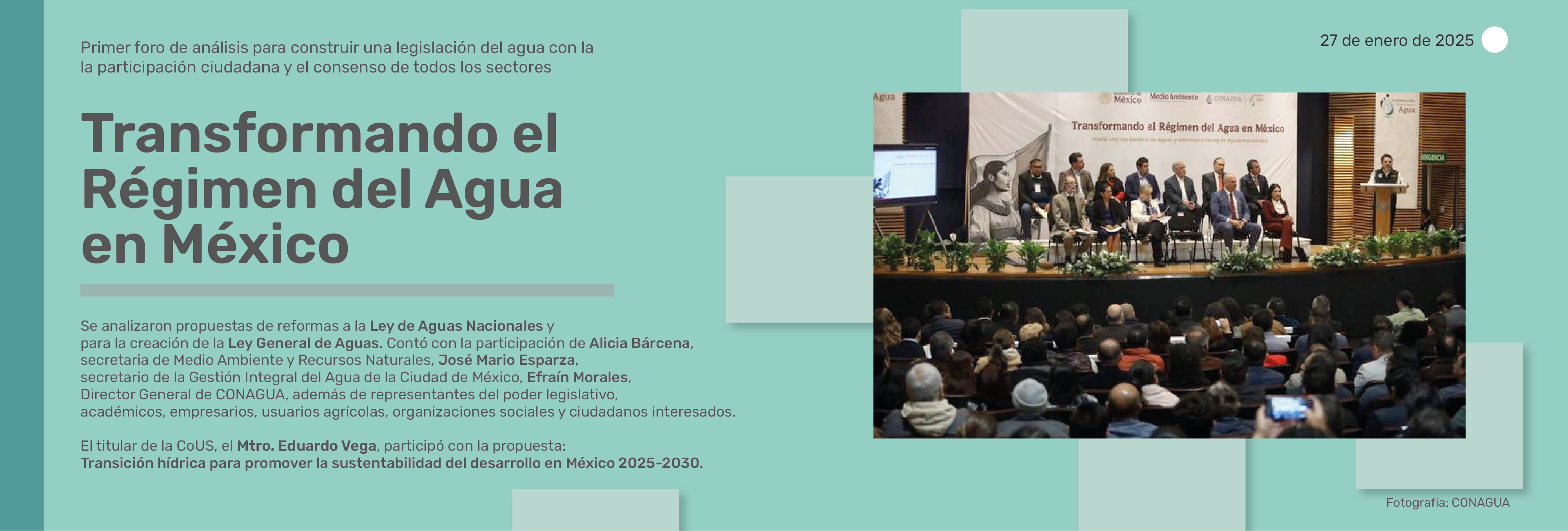 Inician foros de análisis para construir una legislación del agua con la participación ciudadana y el consenso de todos los sectores