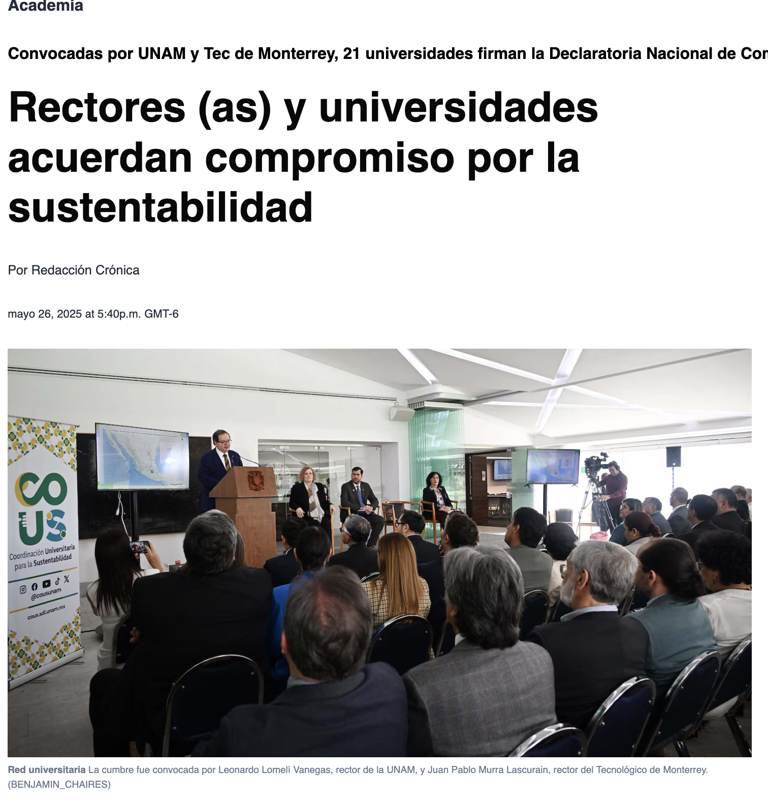 Red universitaria La cumbre fue convocada por Leonardo Lomelí Vanegas, rector de la UNAM, y Juan Pablo Murra Lascurain, rector del Tecnológico de Monterrey. (BENJAMIN_CHAIRES)